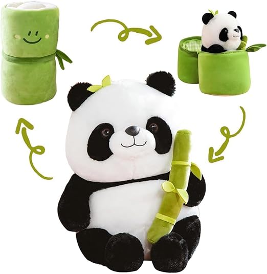 Cute Panda Plush with Bamboo, Kawaii Soft Stuffed Animals Toy, Plushies Doll Gifts for Kids Girls Boys Birthday Valentine (Panda in Bamboo)